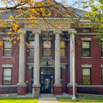 front view of library building taken in the fall