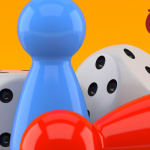 An orange banner with two game pawns and two dice that gives the information for the Teen Tabletop Game Day program. It is on June 18 from 12-3PM for ages 13-17 in the Monken Activity Room.
