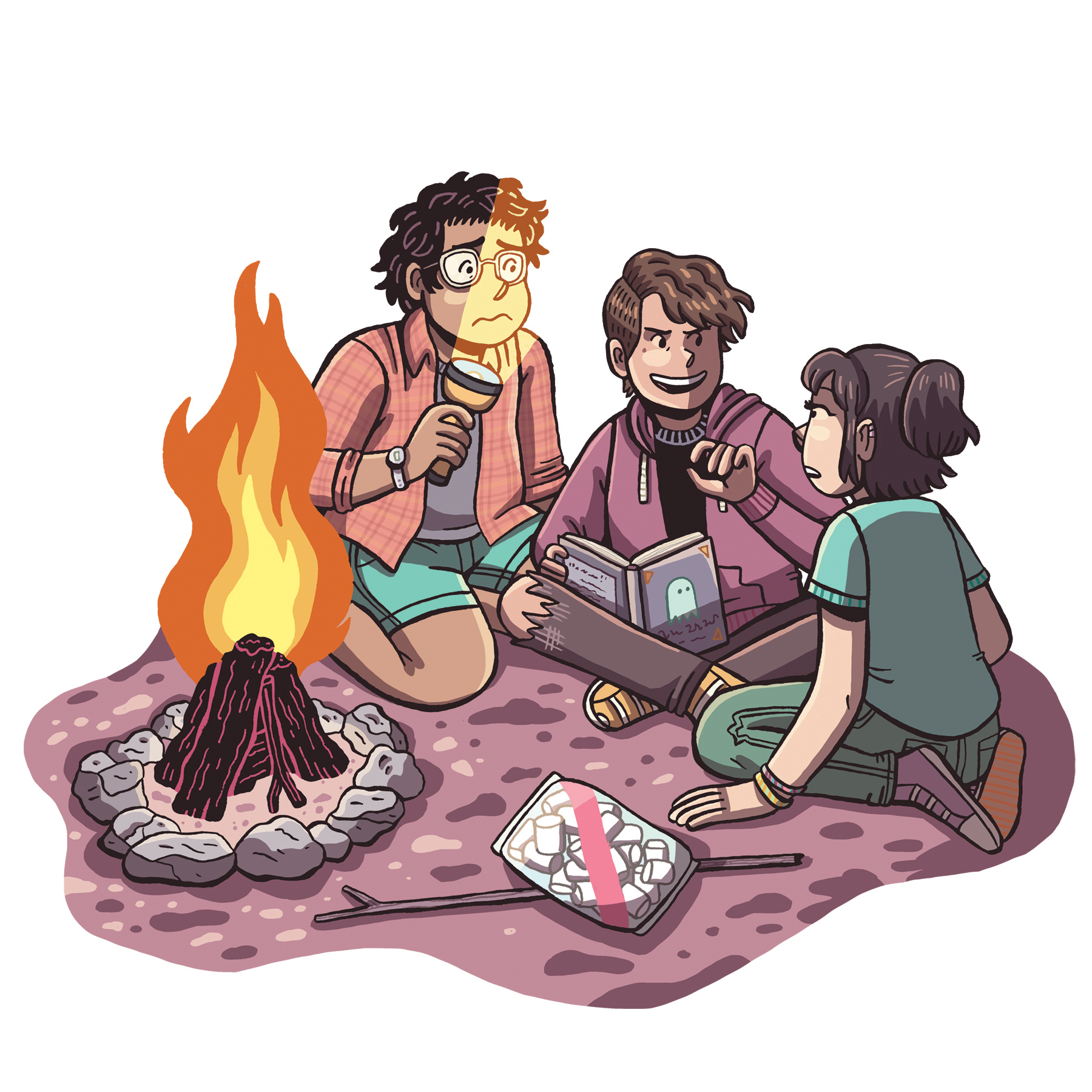 telling scary stories at the campfire (from