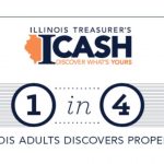 A photo that has the Illinois Treasurer's ICASH logo on it and "1 in 4 Illinois adults discovers property".
