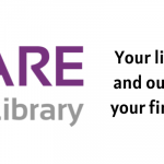 A white banner with the purple and grey SHARE Mobile Library logo, a QR code that says "Scan me to download", and "Your library account and our collection at your fingertips, 24/7."