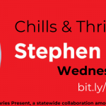 A banner for the online Illinois Libraries Present program Chills & Thrills with Stephen Graham Jones on Wednesday, October 4, at 7pm. Click the banner for more details.