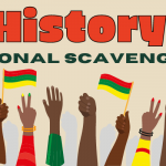 A banner for the Black History Month Educational Scavenger Hunt going on all month upstairs in the library. Click the banner for more details.